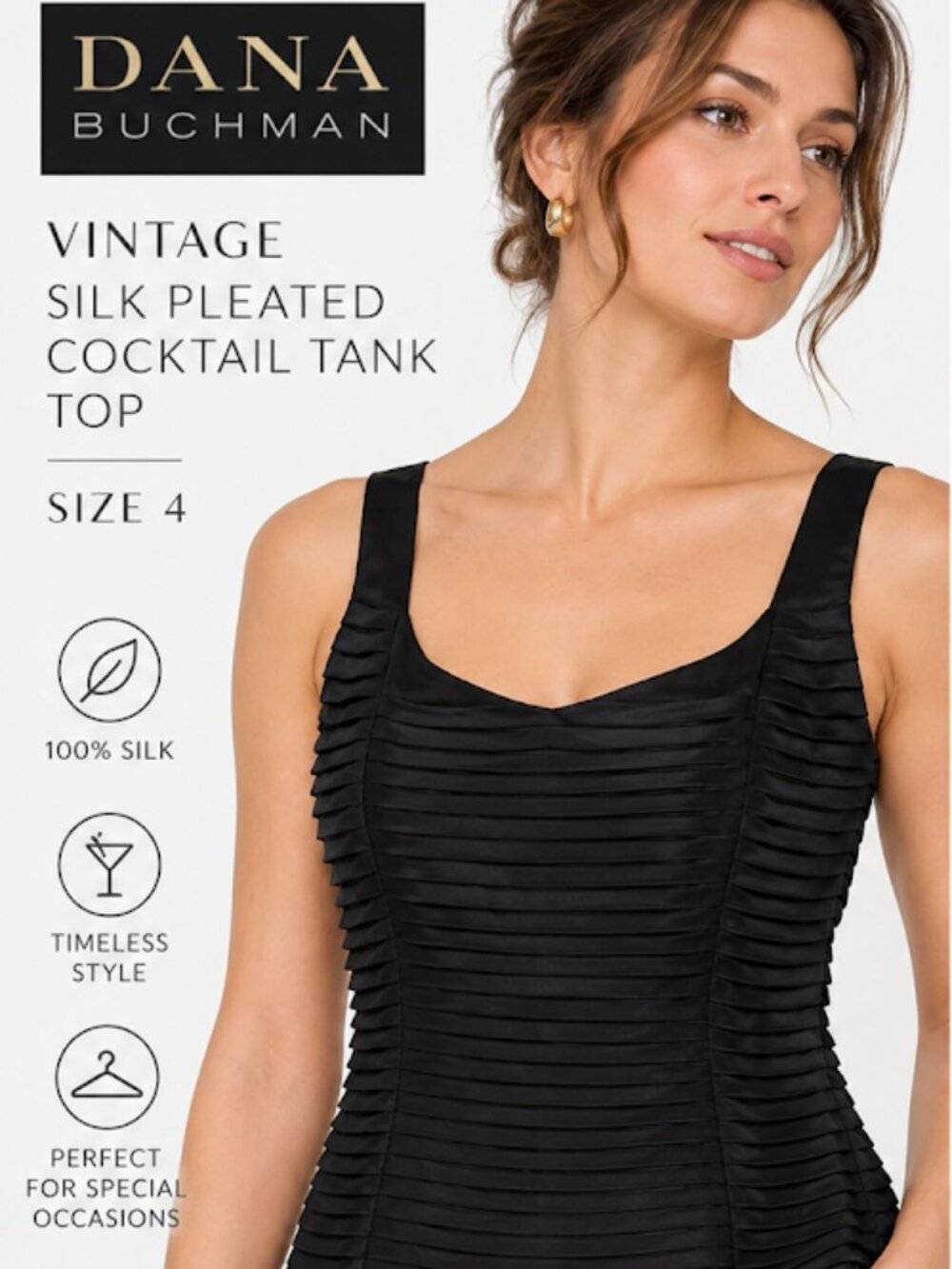 Vintage Dana Buchman 100% Silk Pleated Accordion Corset Cocktail Tank Top